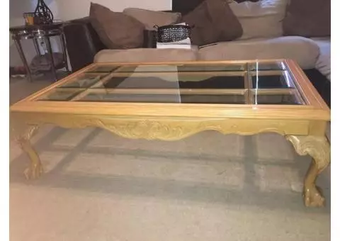 Ornate Wood/glass Coffee Table